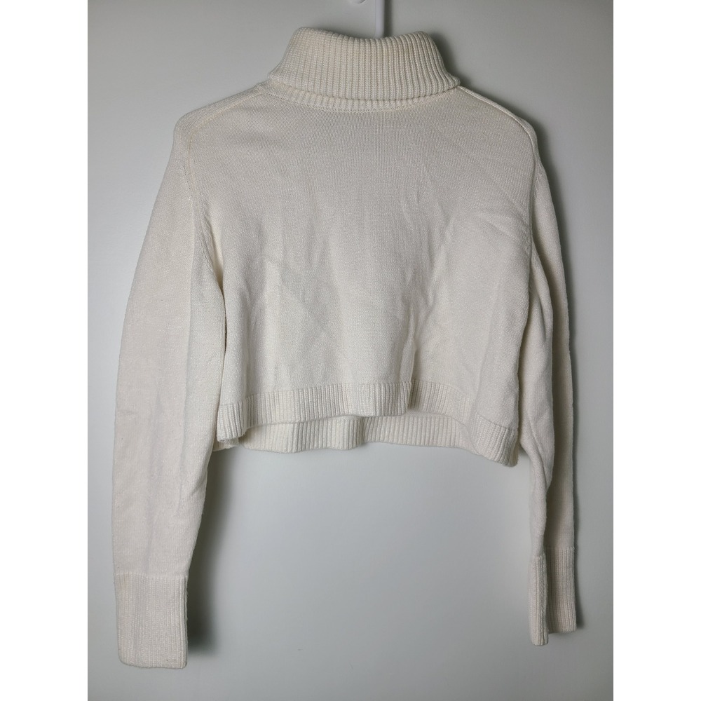 Zara Md Off White Cropped Turtleneck Ribbed Knit Sweater Minimalist Chic Neutral